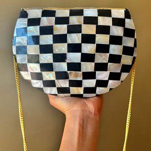 COPY - Chic Checkerboard Mother-of-Pearl Clutch - Artisan Crafted in India, Lux…